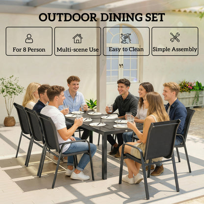 9 Pieces Patio Dining Set with Stackable Chairs, Black