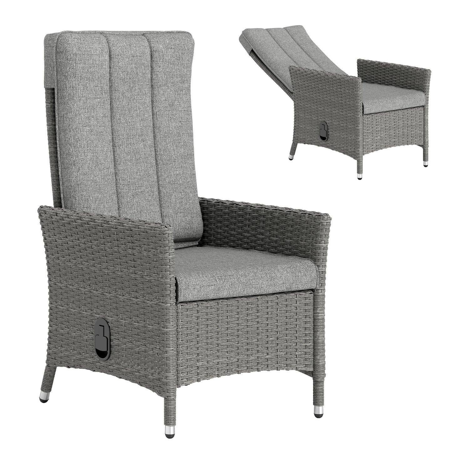 Rattan Garden Recliner Chair with Adjustable Backrest, Light Grey