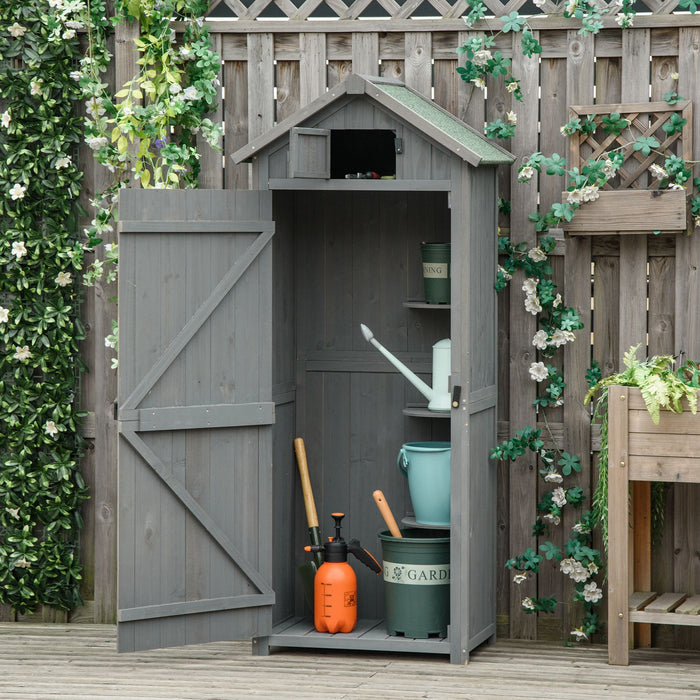 Garden Shed Vertical Utility 3 Shelves Shed Wood Outdoor Garden Tool Storage Unit Storage Cabinet, 77 x 54.2 x 179cm - Grey