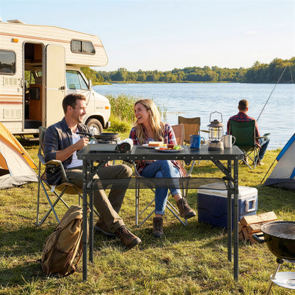 3ft Folding Camping Table, Picnic Table with Storage Layer, Black