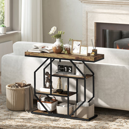 Industrial Console Table, Hallway Table with 4-Tier Shelves
