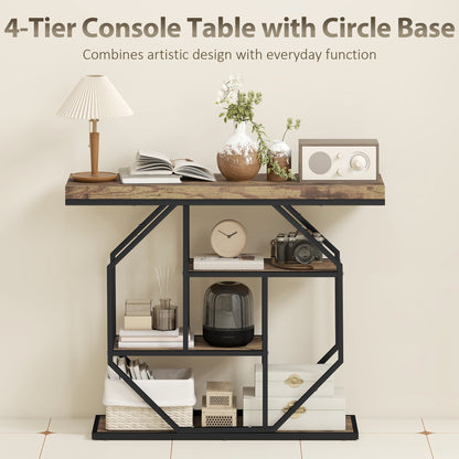 Industrial Console Table, Hallway Table with 4-Tier Shelves
