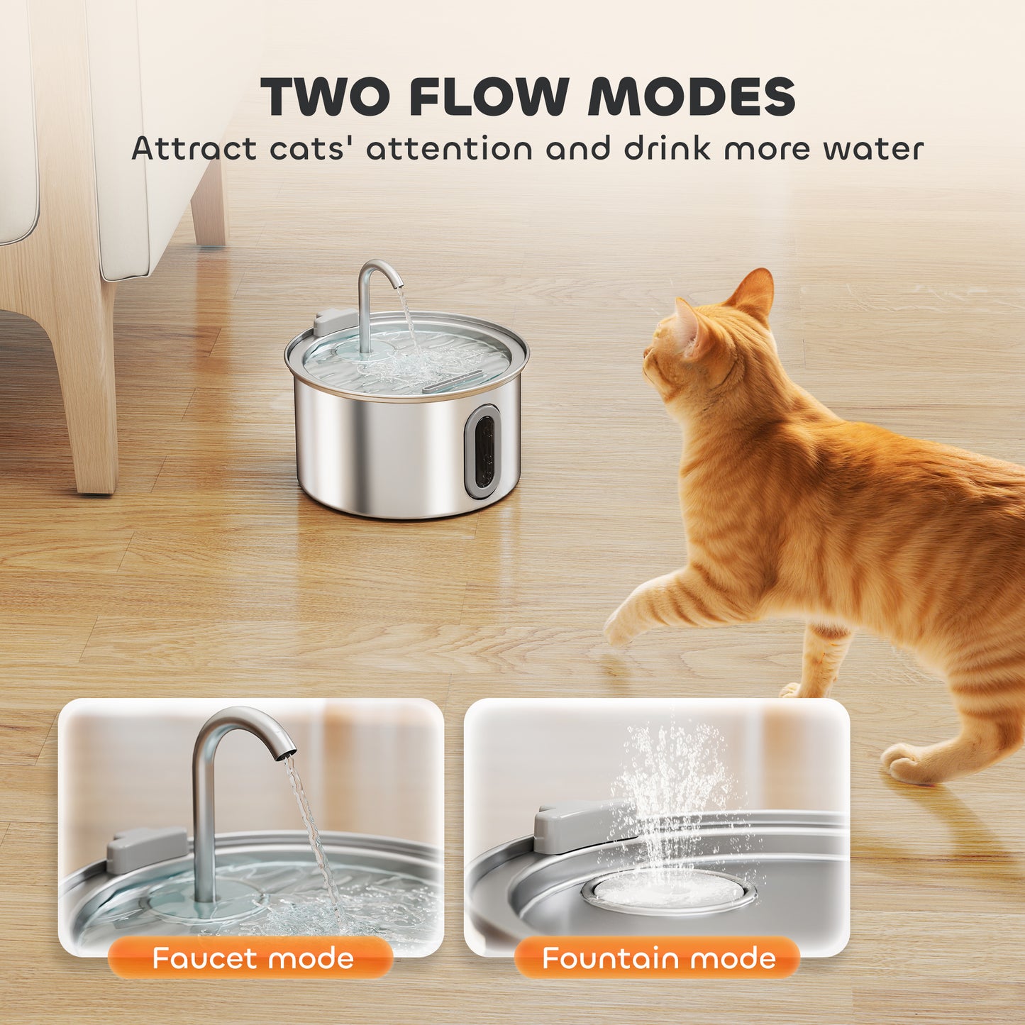 2.5L Cat Water Fountain for Drinking Stainless Steel Ultra-Silent