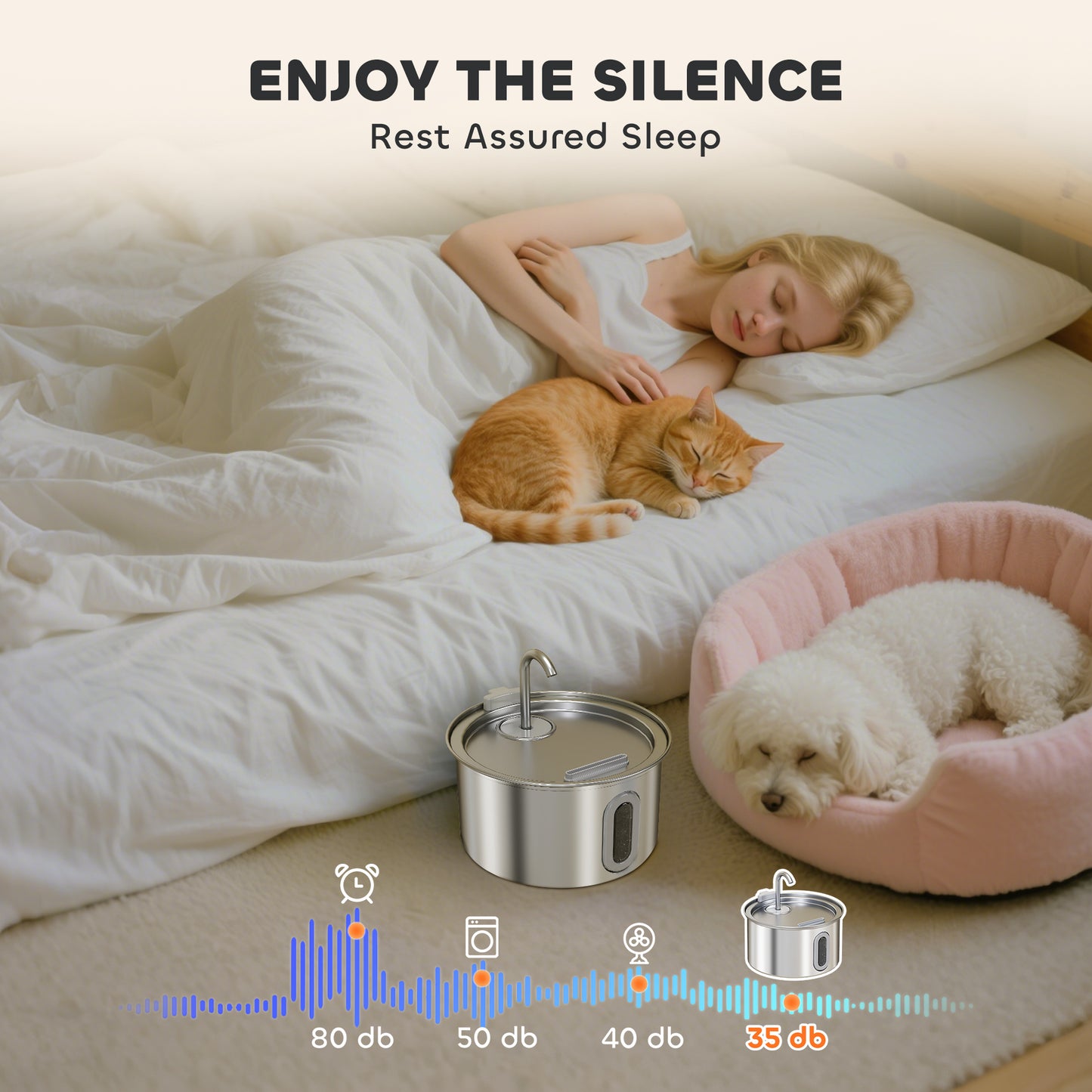 2.5L Cat Water Fountain for Drinking Stainless Steel Ultra-Silent