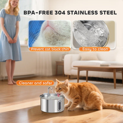 2.5L Cat Water Fountain for Drinking Stainless Steel Ultra-Silent