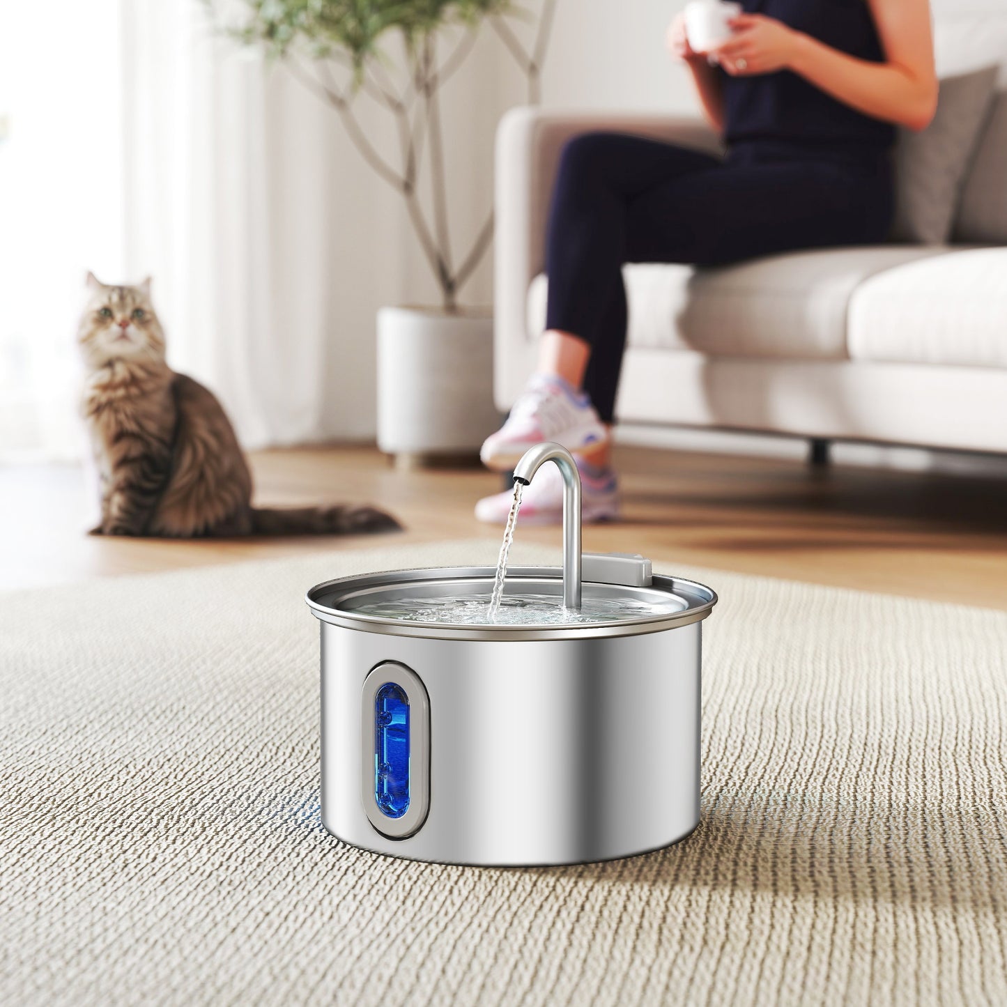 2.5L Cat Water Fountain for Drinking Stainless Steel Ultra-Silent
