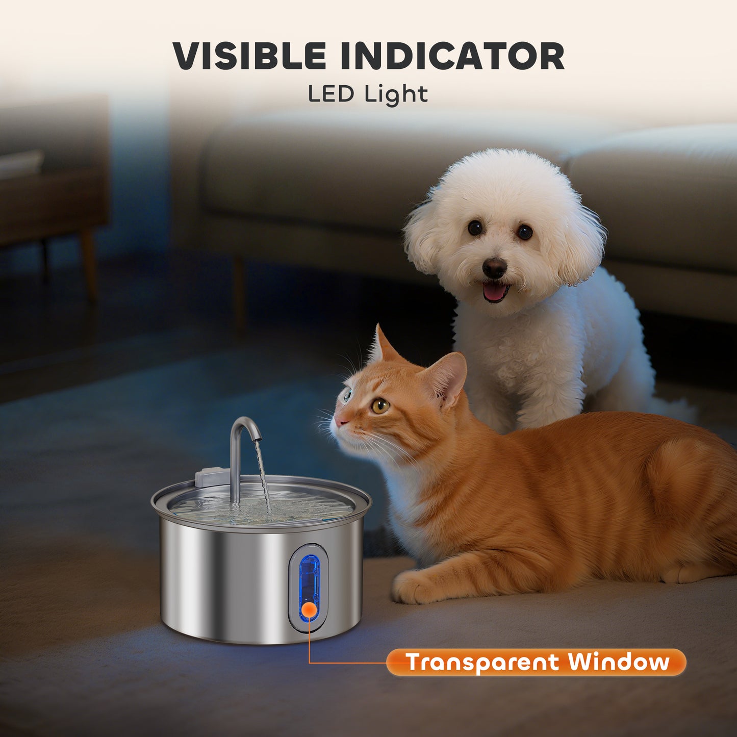 2.5L Cat Water Fountain for Drinking Stainless Steel Ultra-Silent