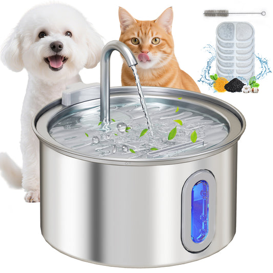 2.5L Cat Water Fountain for Drinking Stainless Steel Ultra-Silent