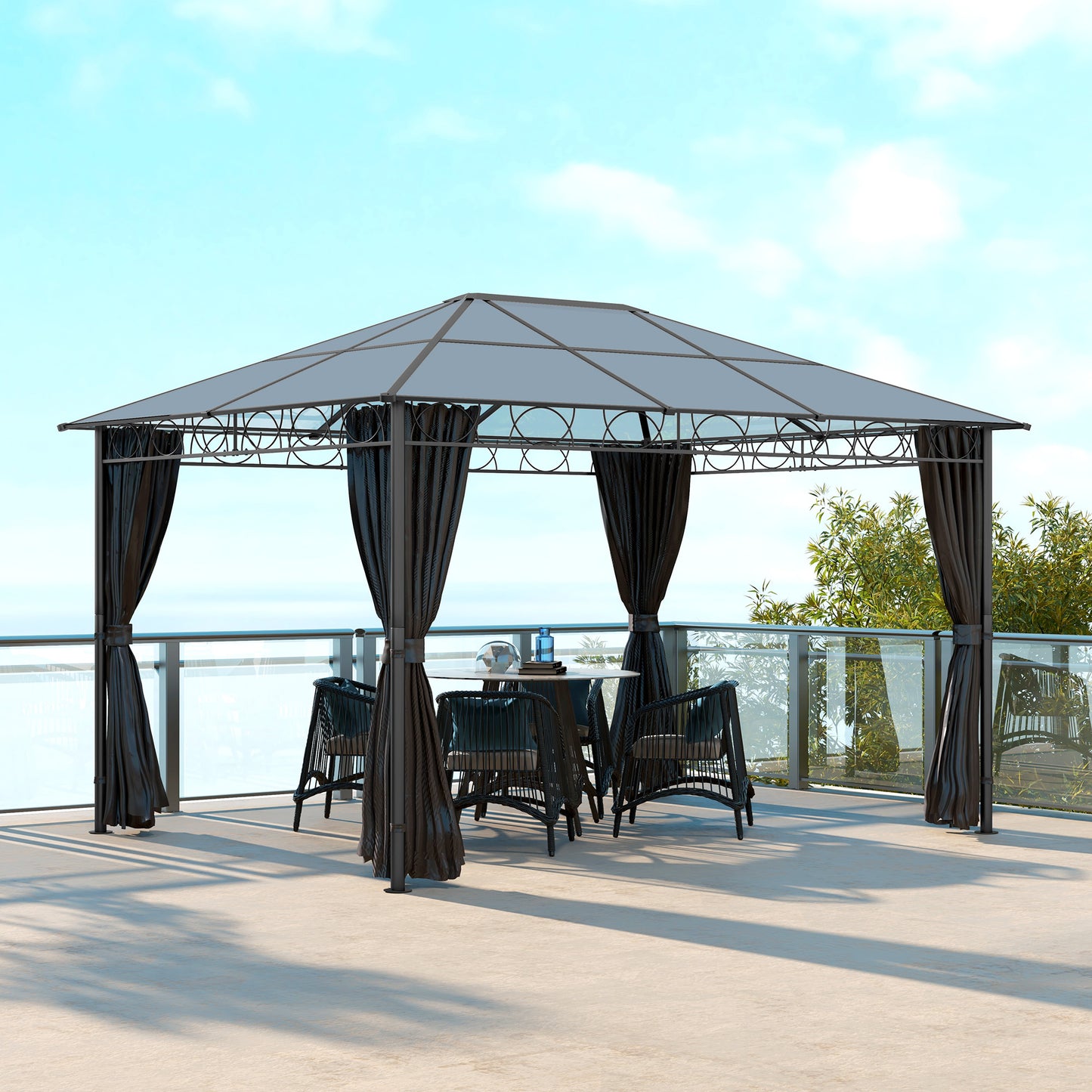 3 x 4m Hardtop Gazebo for Garden Party w/ Polycarbonate Curtains
