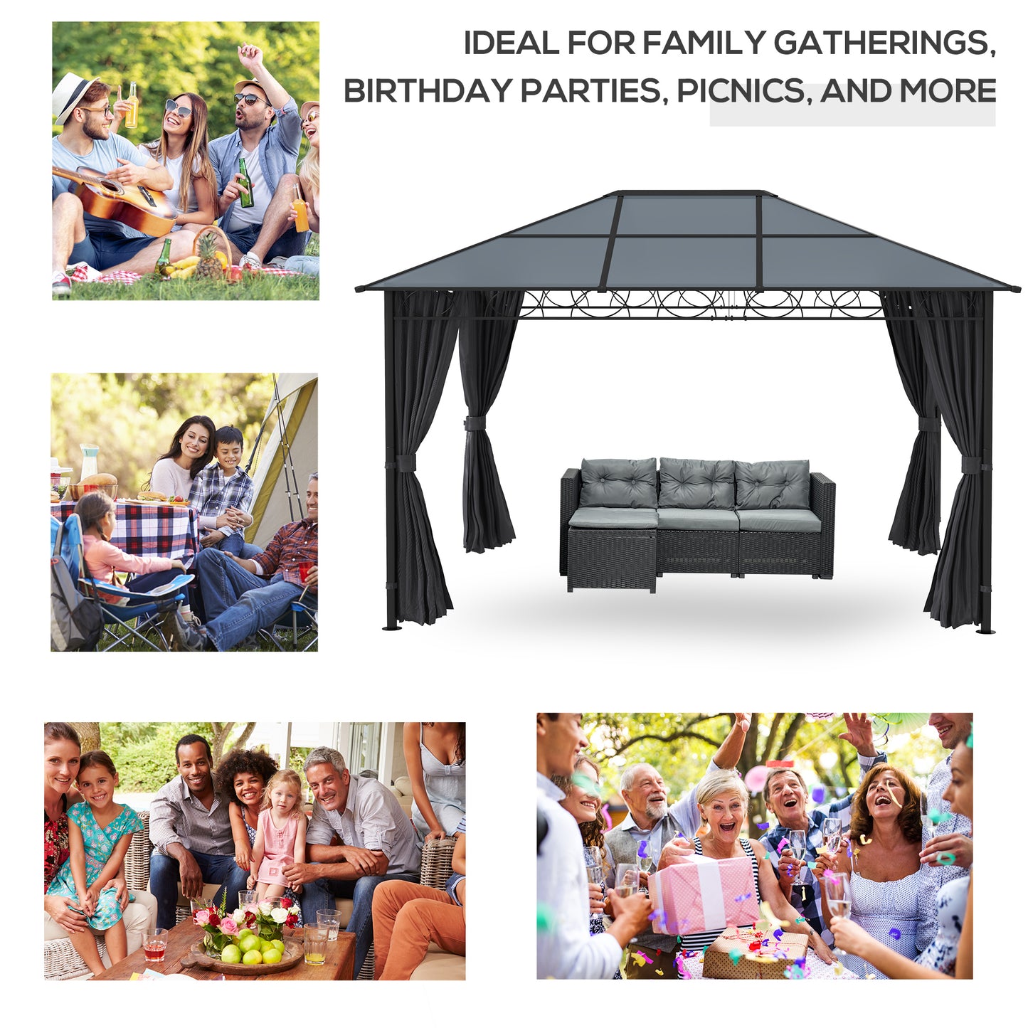 3 x 4m Hardtop Gazebo for Garden Party w/ Polycarbonate Curtains