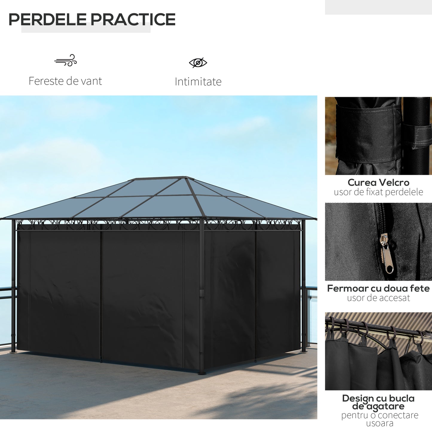 3 x 4m Hardtop Gazebo for Garden Party w/ Polycarbonate Curtains