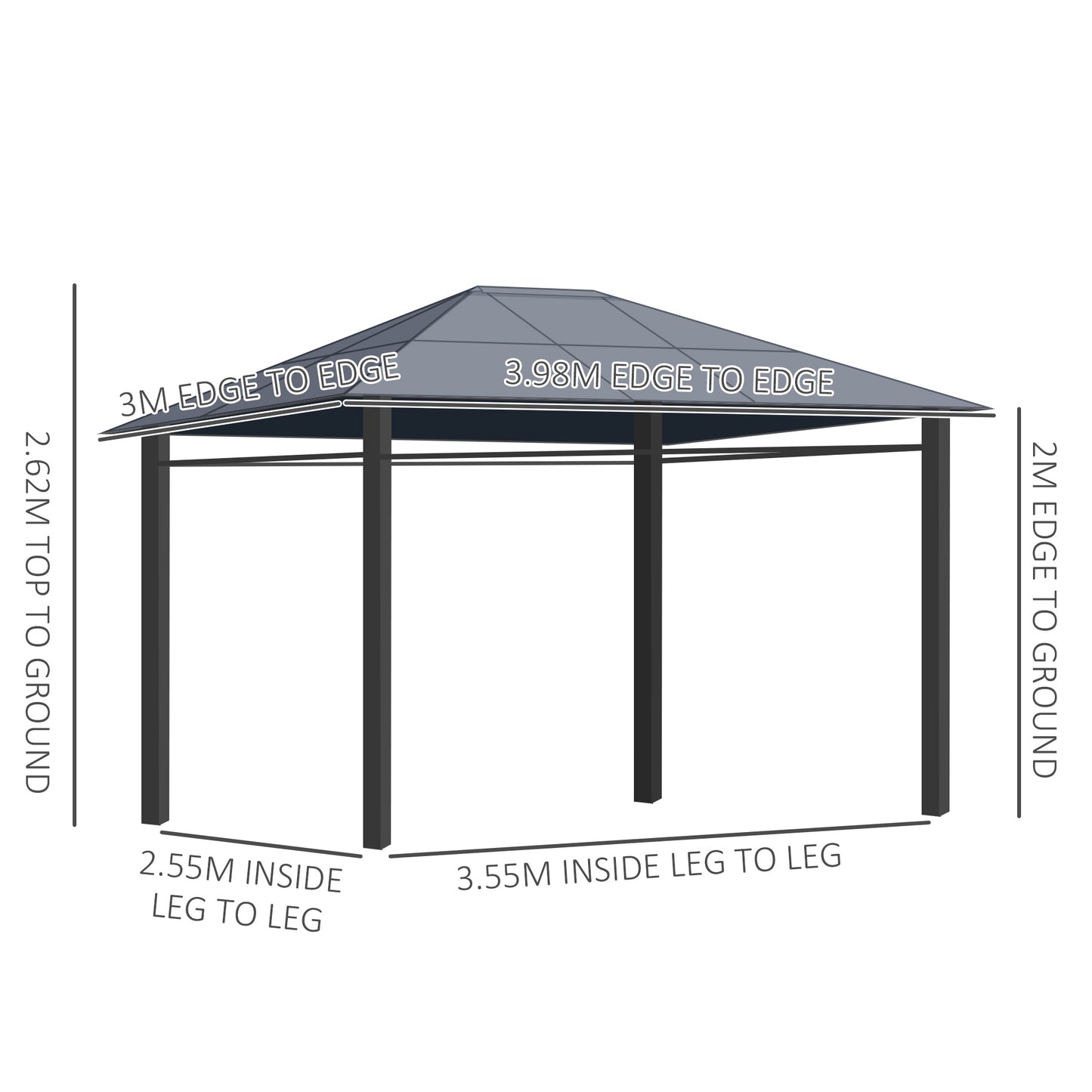 3 x 4m Hardtop Gazebo for Garden Party w/ Polycarbonate Curtains