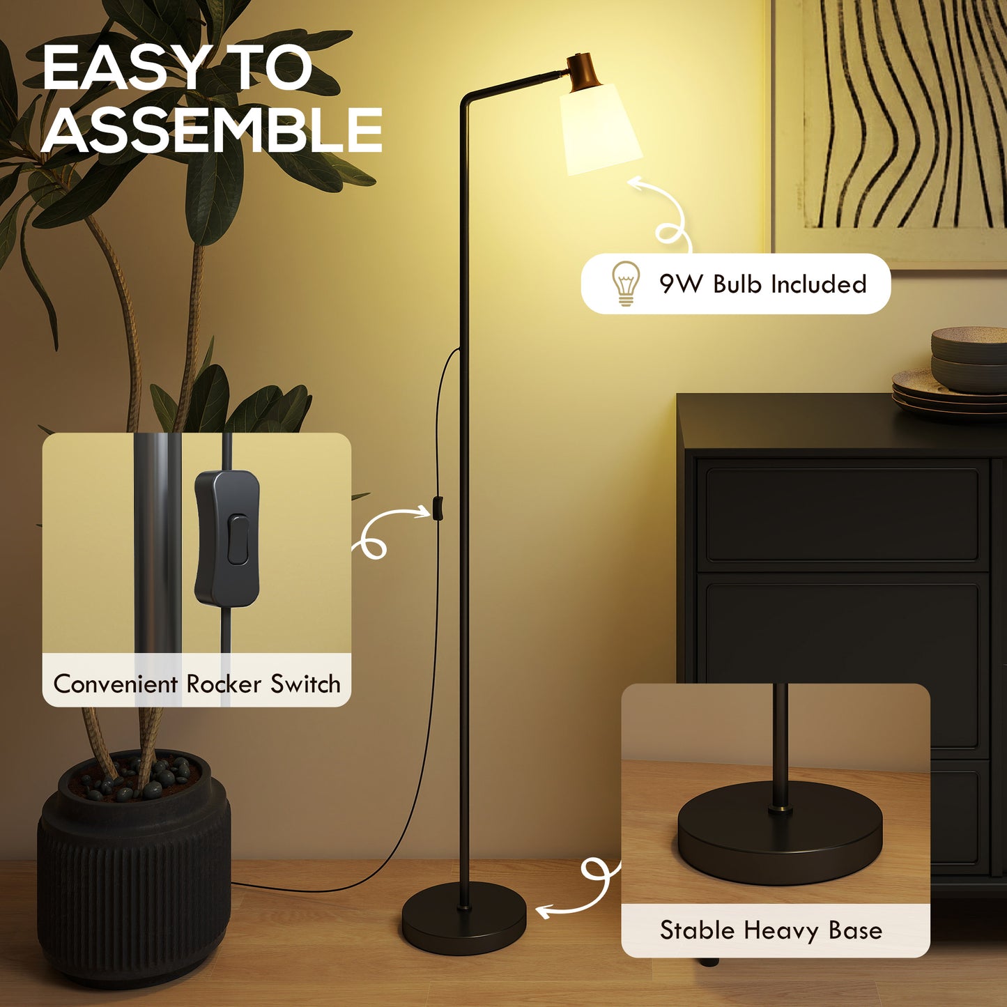 Standing Lamp with Rotatable Head, Modern Floor Lamp, Black