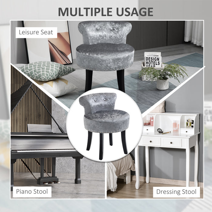 Dressing Table Stool with Rubber Wood Legs Ice Velvet Makeup Seat Dressing Chair for Living Room Dressing Room Bedroom, Grey