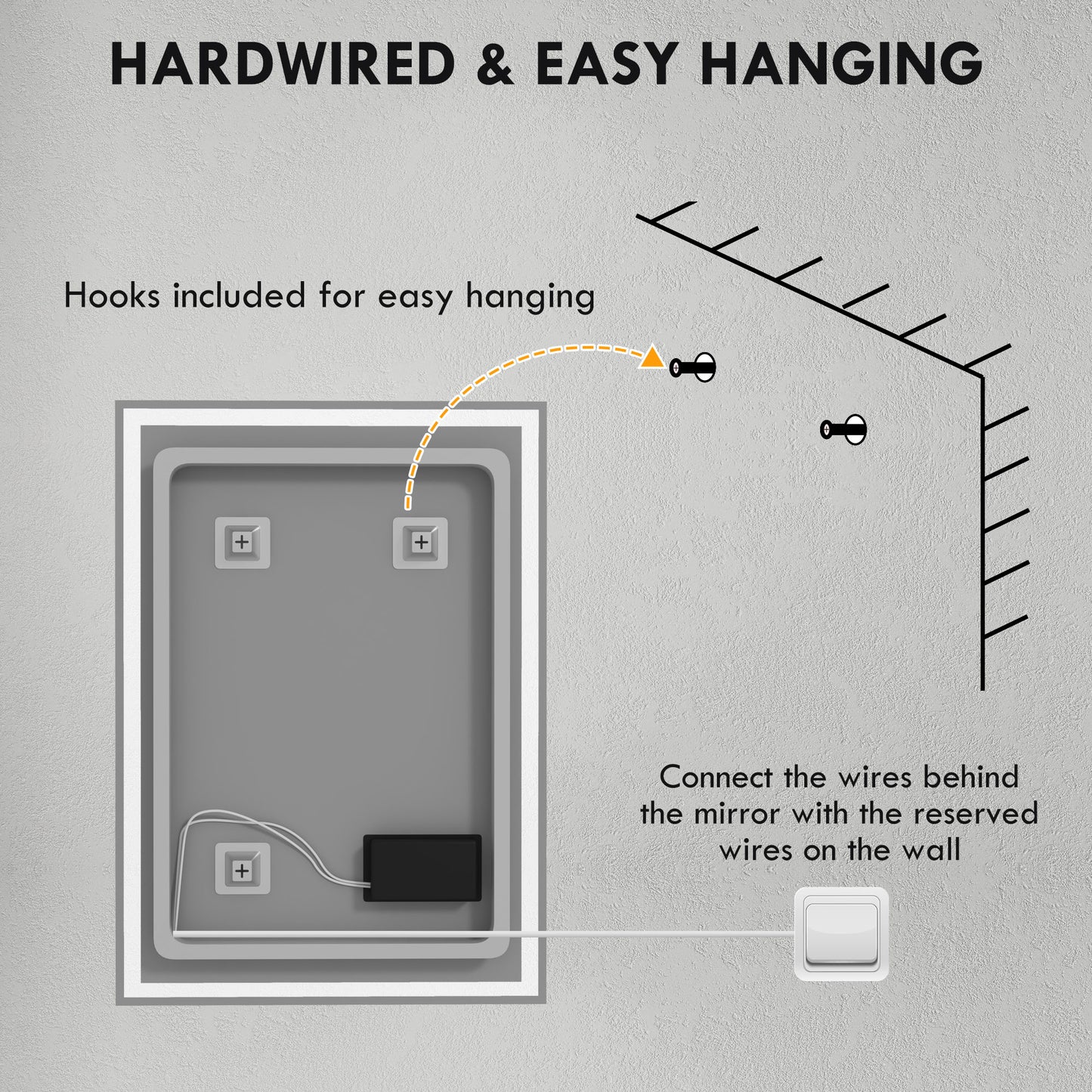 70 x 50cm LED Bathroom Mirror with Lights, Dimmable Makeup Mirror, Vanity Mirror with 3 Colour, Smart Touch, Anti-Fog