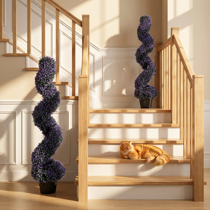 Set of 2 Artificial Boxwood Topiary Tree, Spiral Topiary Tree with 840 Leaves, Fake Plants in Pot for Indoor Outdoor Decor, 120cm, Purple