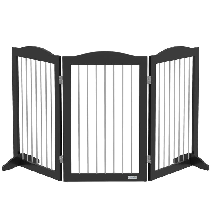 Foldable Dog Gate, Freestanding Pet Gate, with Two Support Feet, for Staircases, Hallways, Doorways - Black