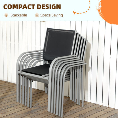 7 Piece Garden Dining Set, Steel Outdoor Table and Chairs, Black