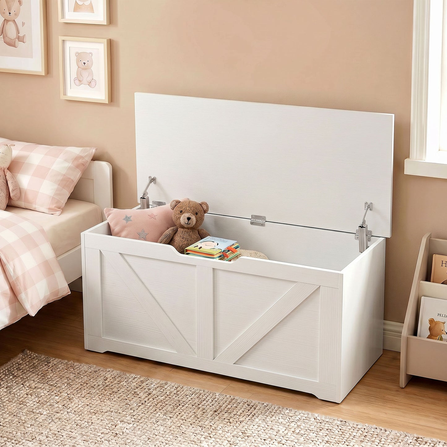 Storage Trunk for Living Room, with Safety Hinges, 100cm, White