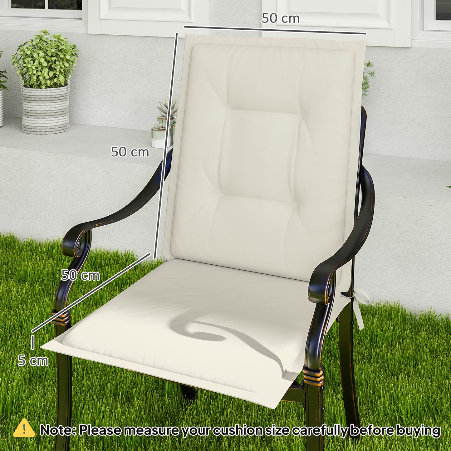 Set of 4 Garden Chair Cushions, Outdoor Seat Pads, White