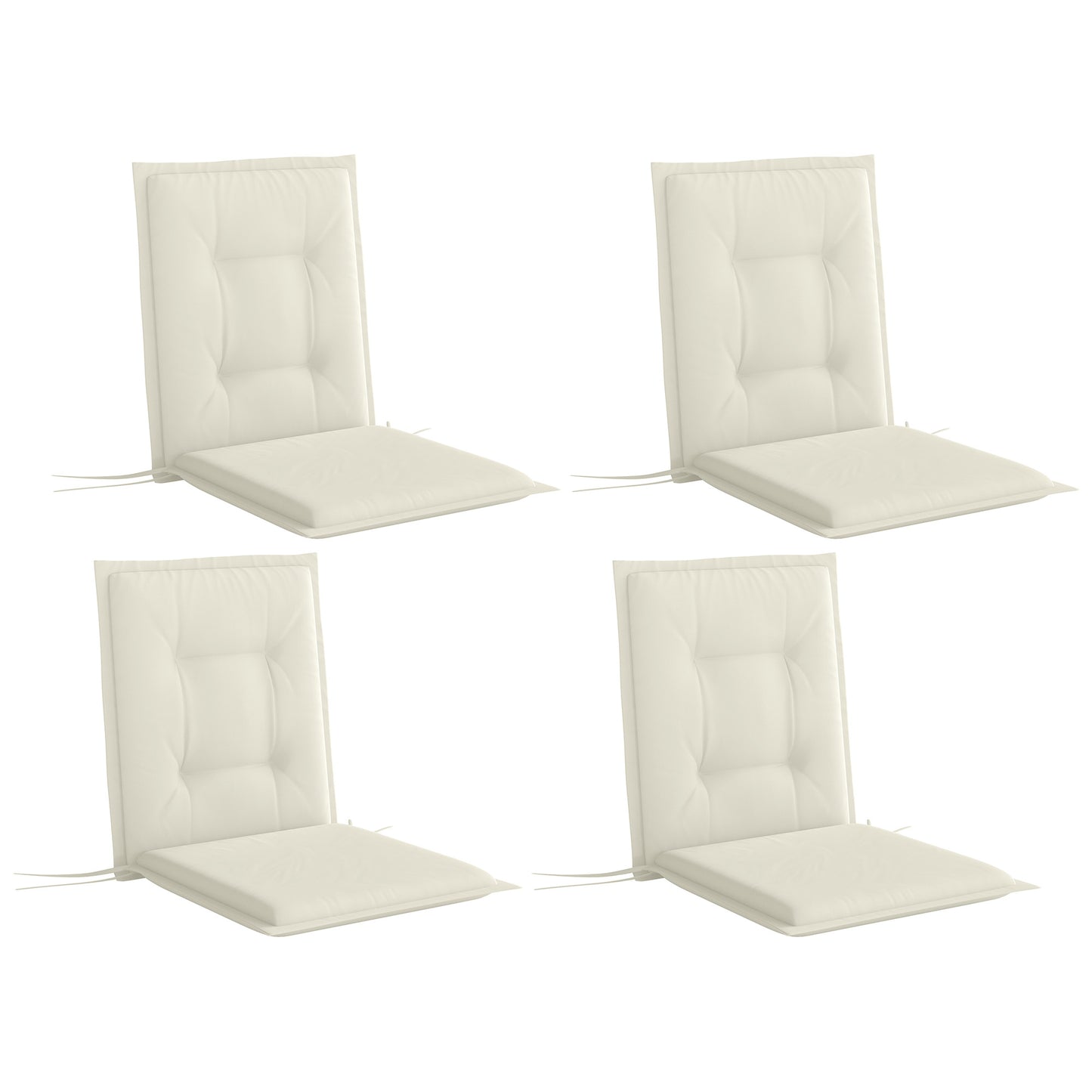 Set of 4 Garden Chair Cushions, Outdoor Seat Pads, White