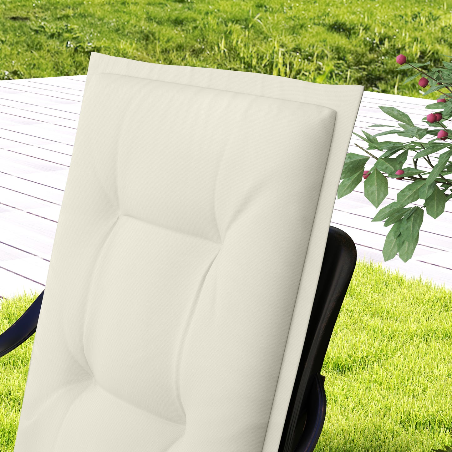 Set of 4 Garden Chair Cushions, Outdoor Seat Pads, White