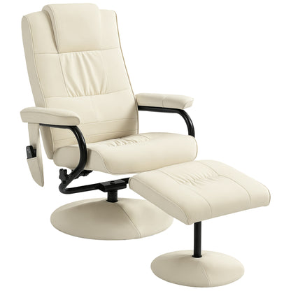 Massage Recliner Chair Cushioned Ottoman 10 Point Vibration Cream