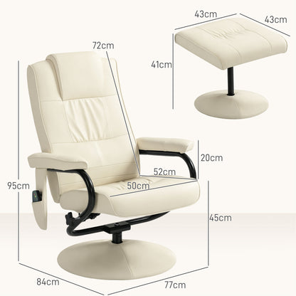 Massage Recliner Chair Cushioned Ottoman 10 Point Vibration Cream