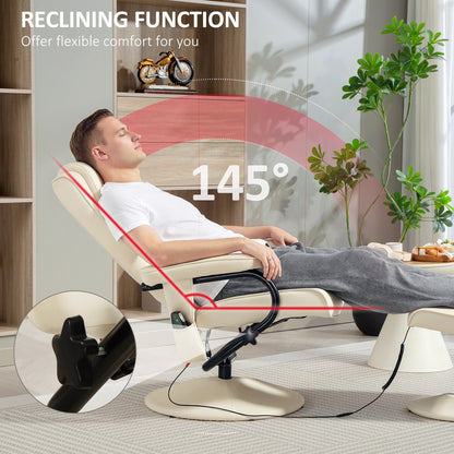 Massage Recliner Chair Cushioned Ottoman 10 Point Vibration Cream