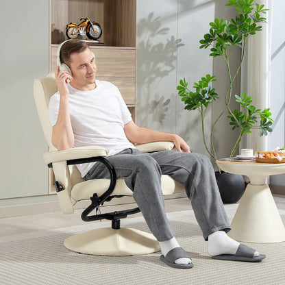 Massage Recliner Chair Cushioned Ottoman 10 Point Vibration Cream