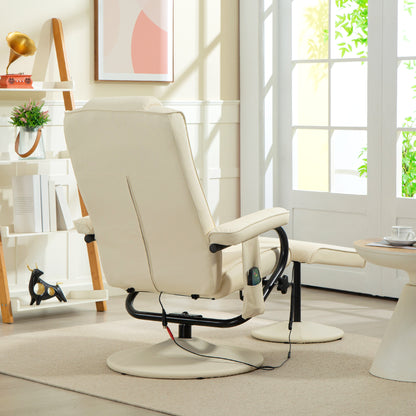 Massage Recliner Chair Cushioned Ottoman 10 Point Vibration Cream