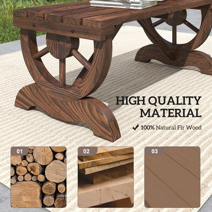 Wooden Wheel Bench Rustic Outdoor Patio Garden Seat 2-Person Brown
