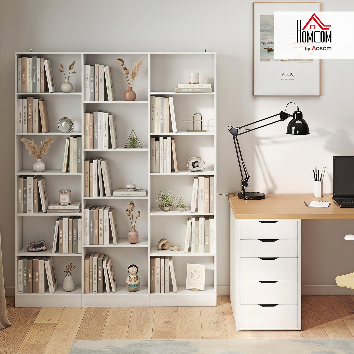 Bookcase Freestanding Open Storage Shelf with 17 Compartments