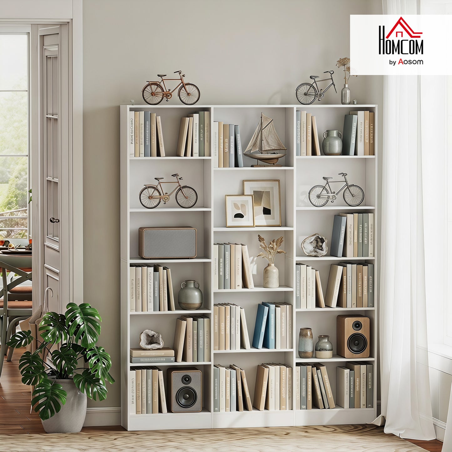 Bookcase Freestanding Open Storage Shelf with 17 Compartments