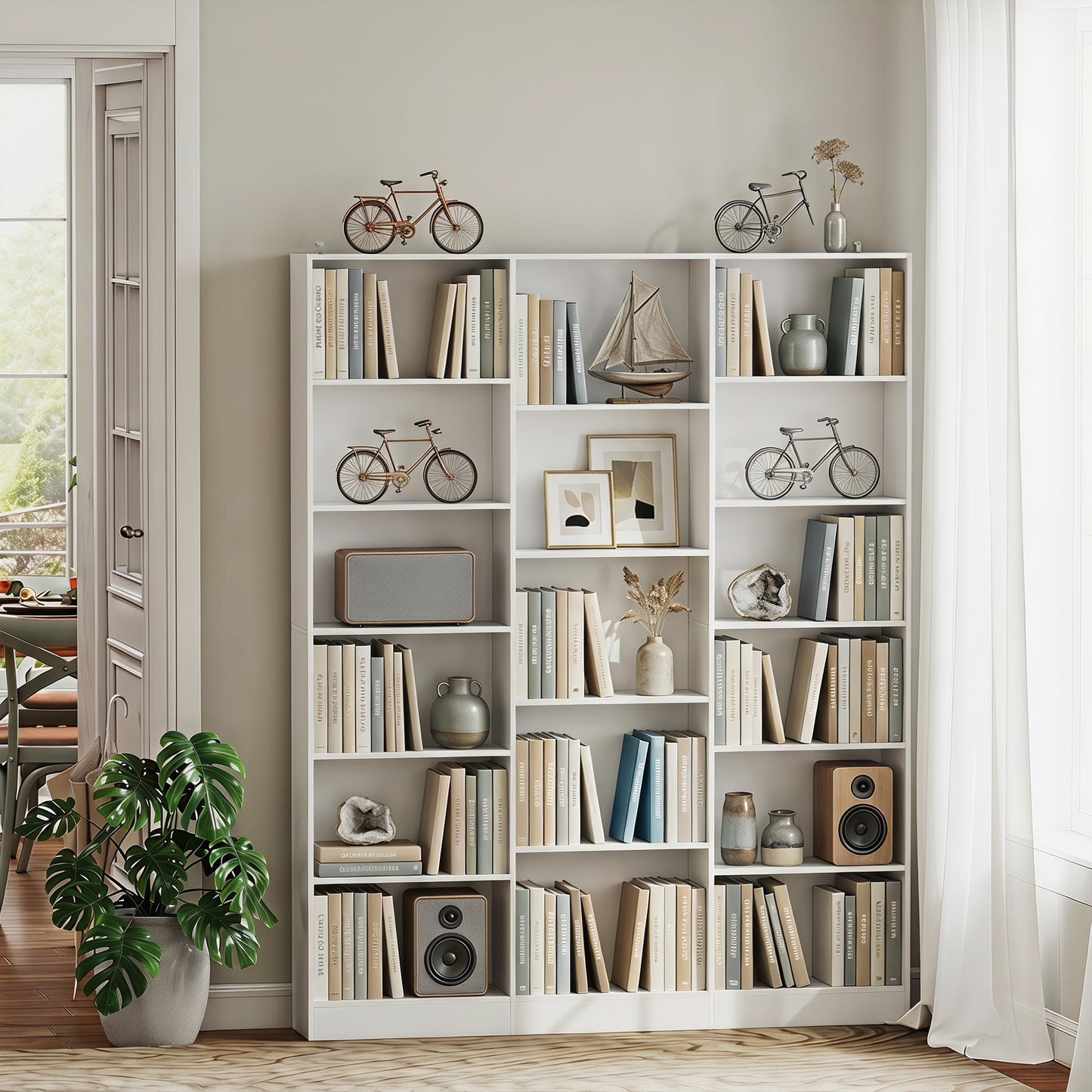 Bookcase Freestanding Open Storage Shelf with 17 Compartments