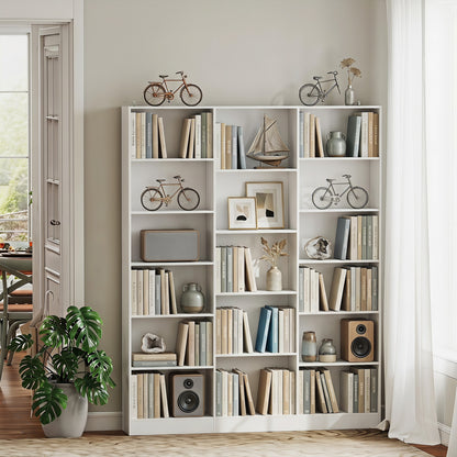 Bookcase Freestanding Open Storage Shelf with 17 Compartments
