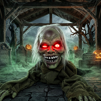 Animatronic Crawling Zombie with Light-Up Eyes and Creepy Sound