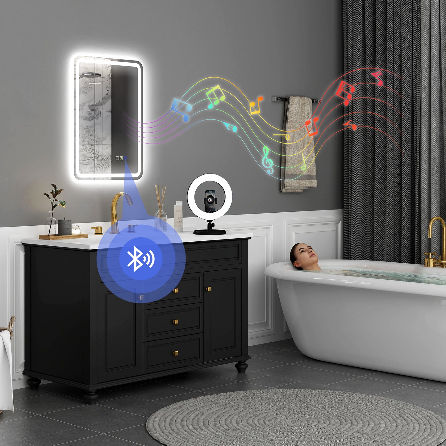 500 x 700 mm Illuminated Bathroom Mirror with Bluetooth Silver