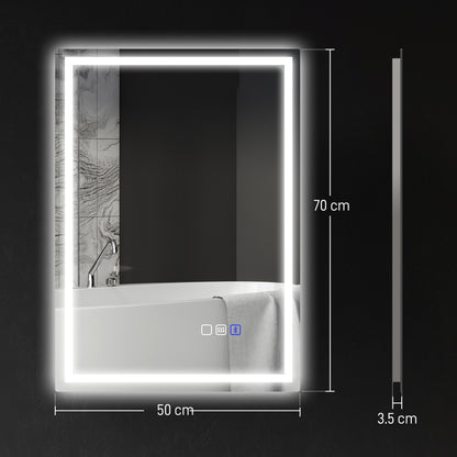 500 x 700 mm Illuminated Bathroom Mirror with Bluetooth Silver