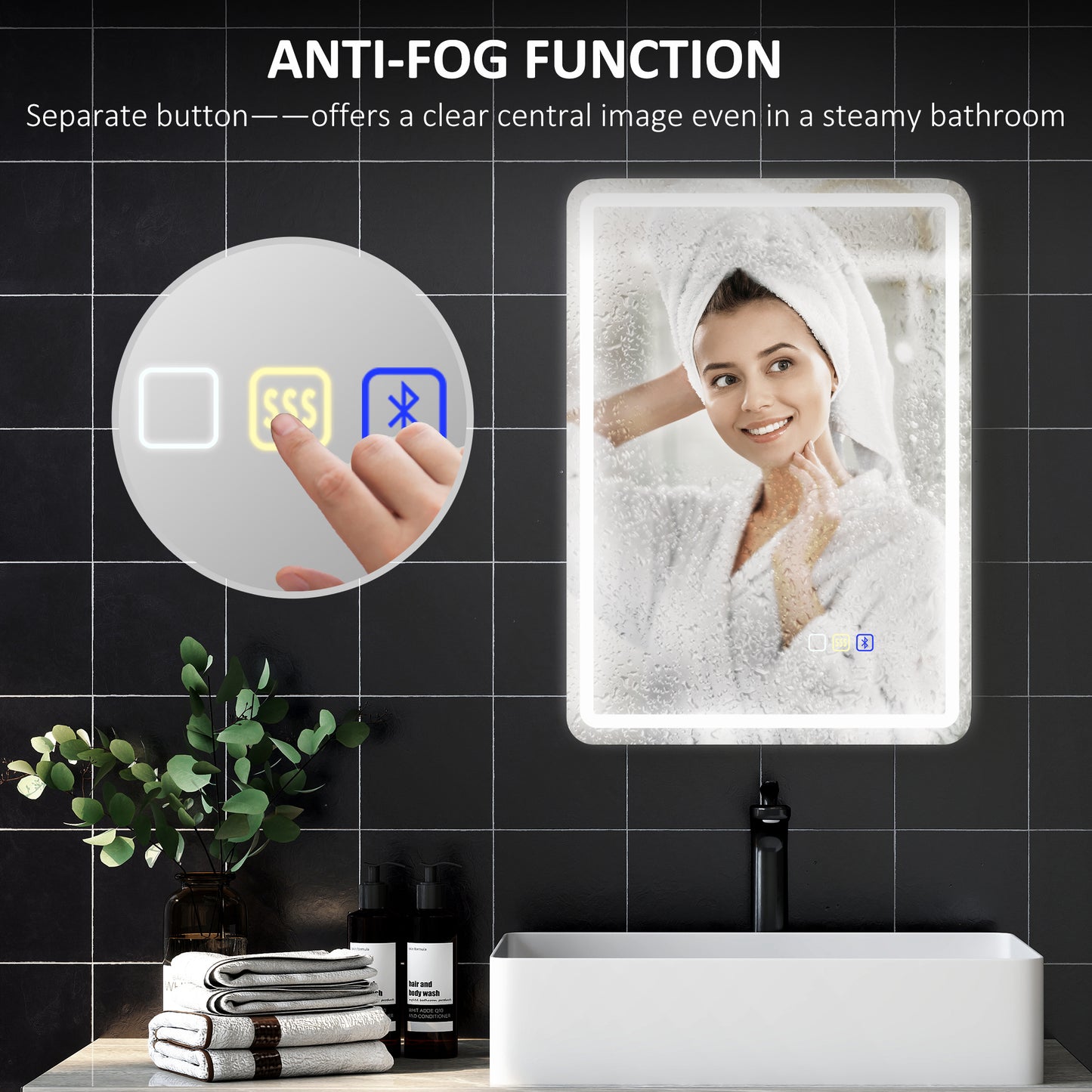 500 x 700 mm Illuminated Bathroom Mirror with Bluetooth Silver