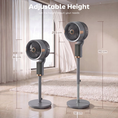 20 dB Silent Standing Fan for Bedroom, 44" Pedestal Fan with 55° Oscillating, 90° Vertical Tilt, 8 Speeds, LED Light, Remote Control, 12H Timer, Adjustable Height, Grey