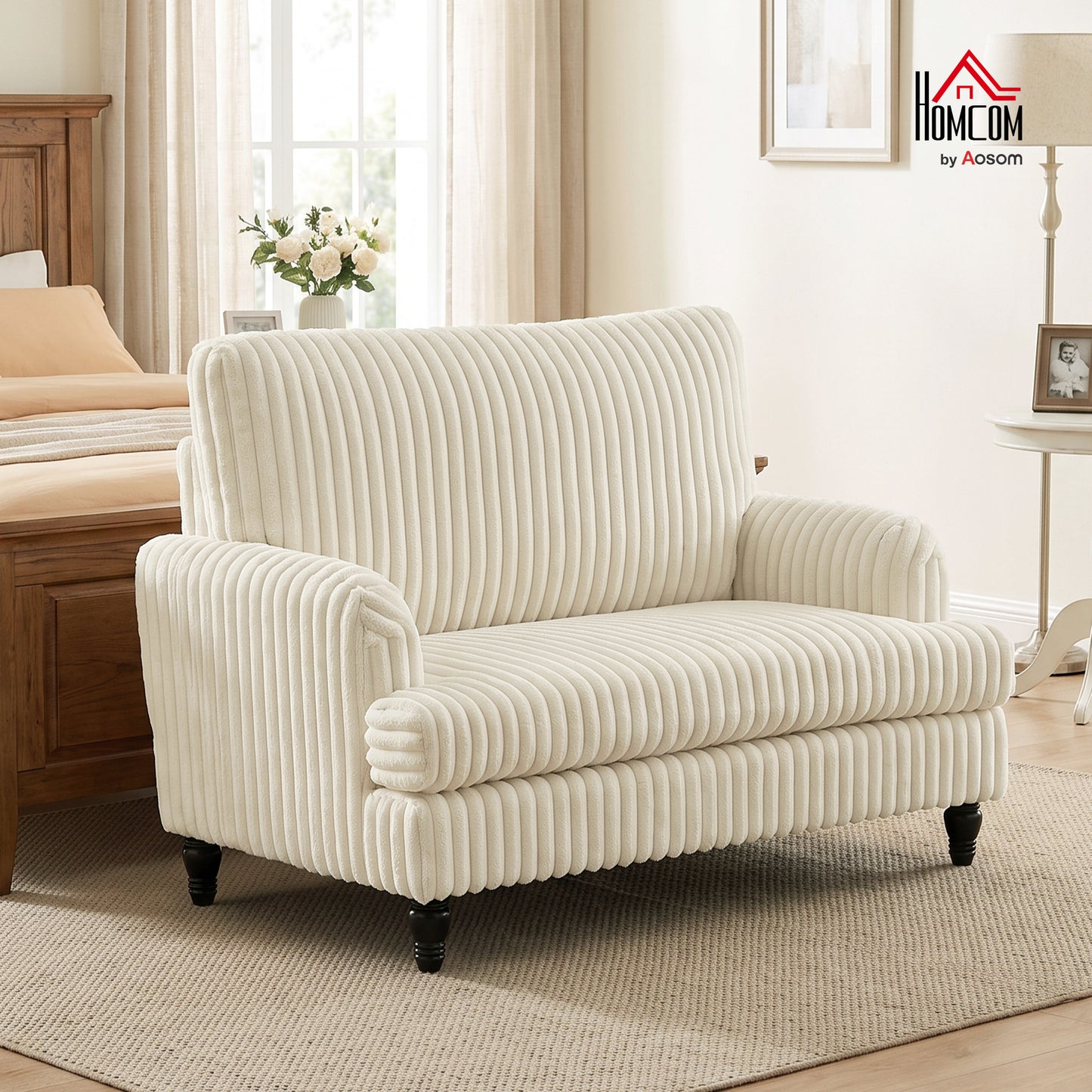 Corduroy Single Sofa Armchair with Stripes, Cream