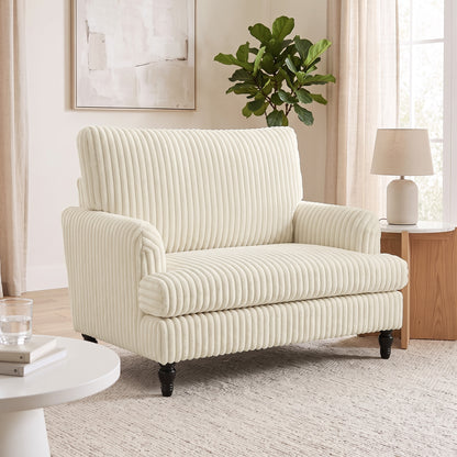 Corduroy Single Sofa Armchair with Stripes, Cream