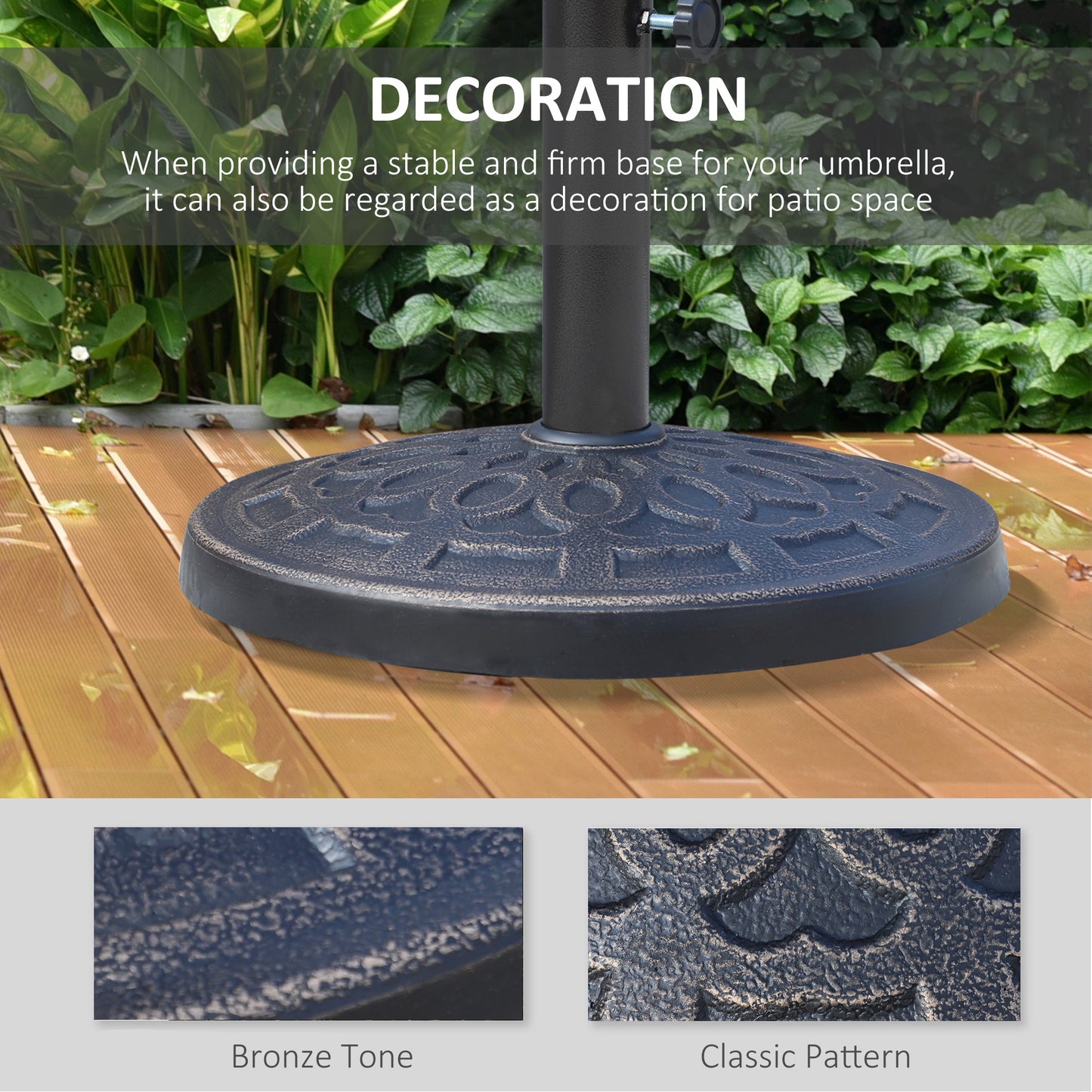 12kg Garden Parasol Base, Round Resin Sun Umbrella Base, Bronze