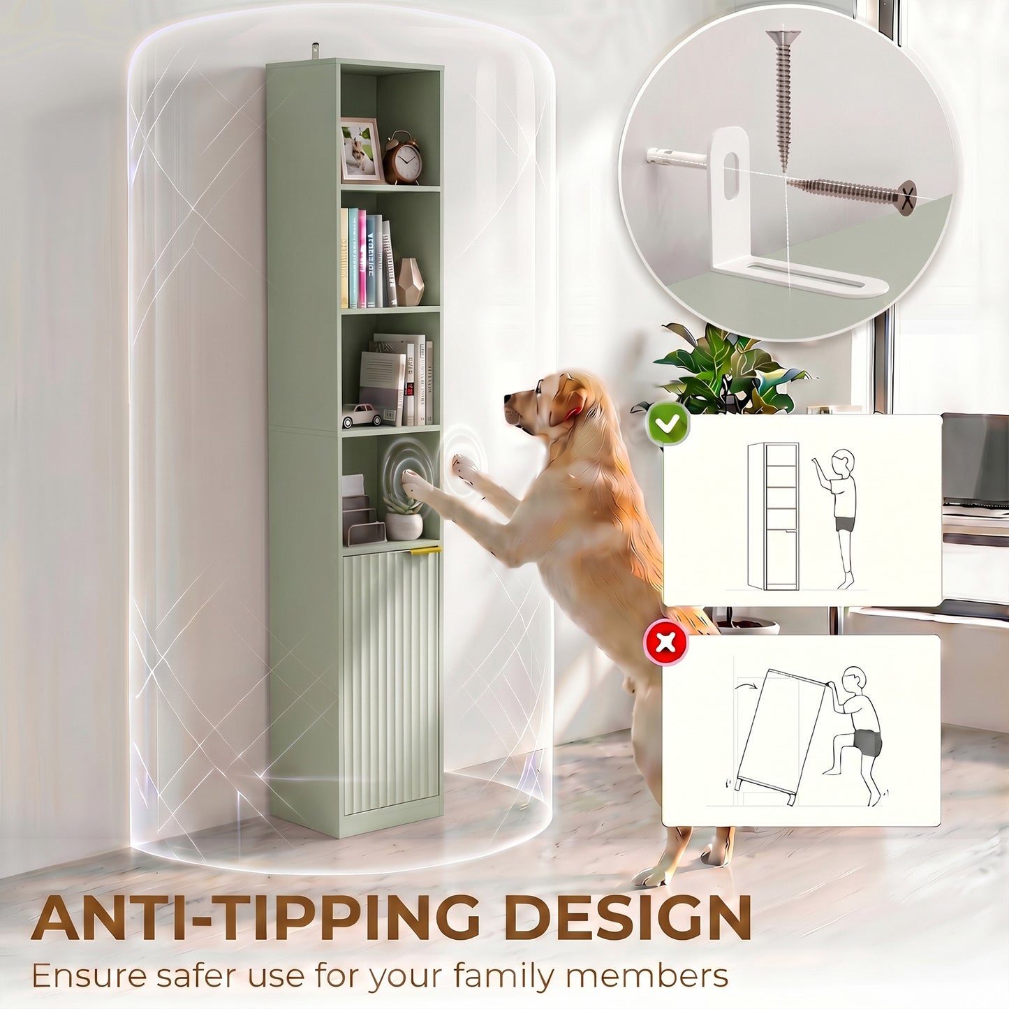 Bookcase Adjustable Shelf 6-Tier Light Green