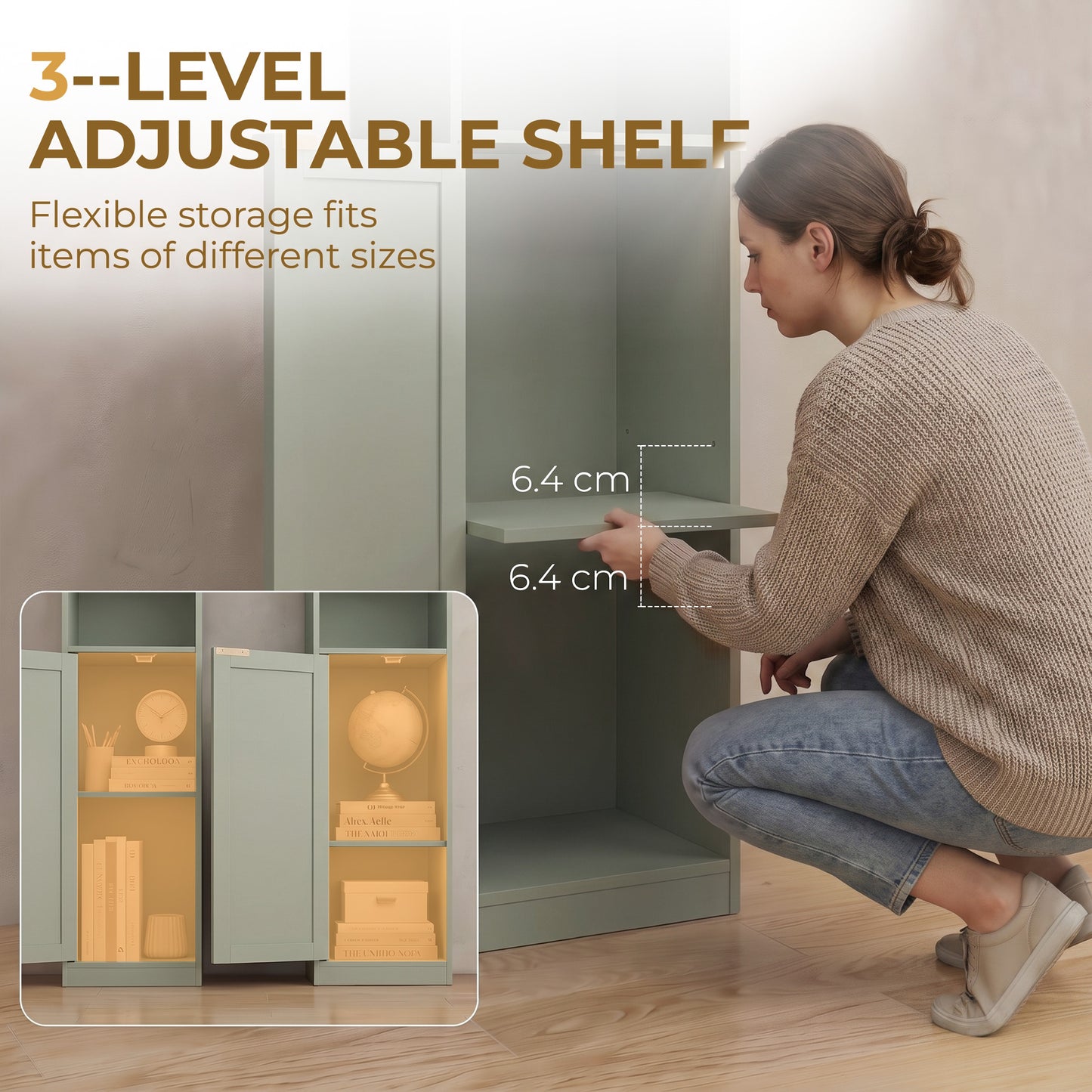 Bookcase Adjustable Shelf 6-Tier Light Green
