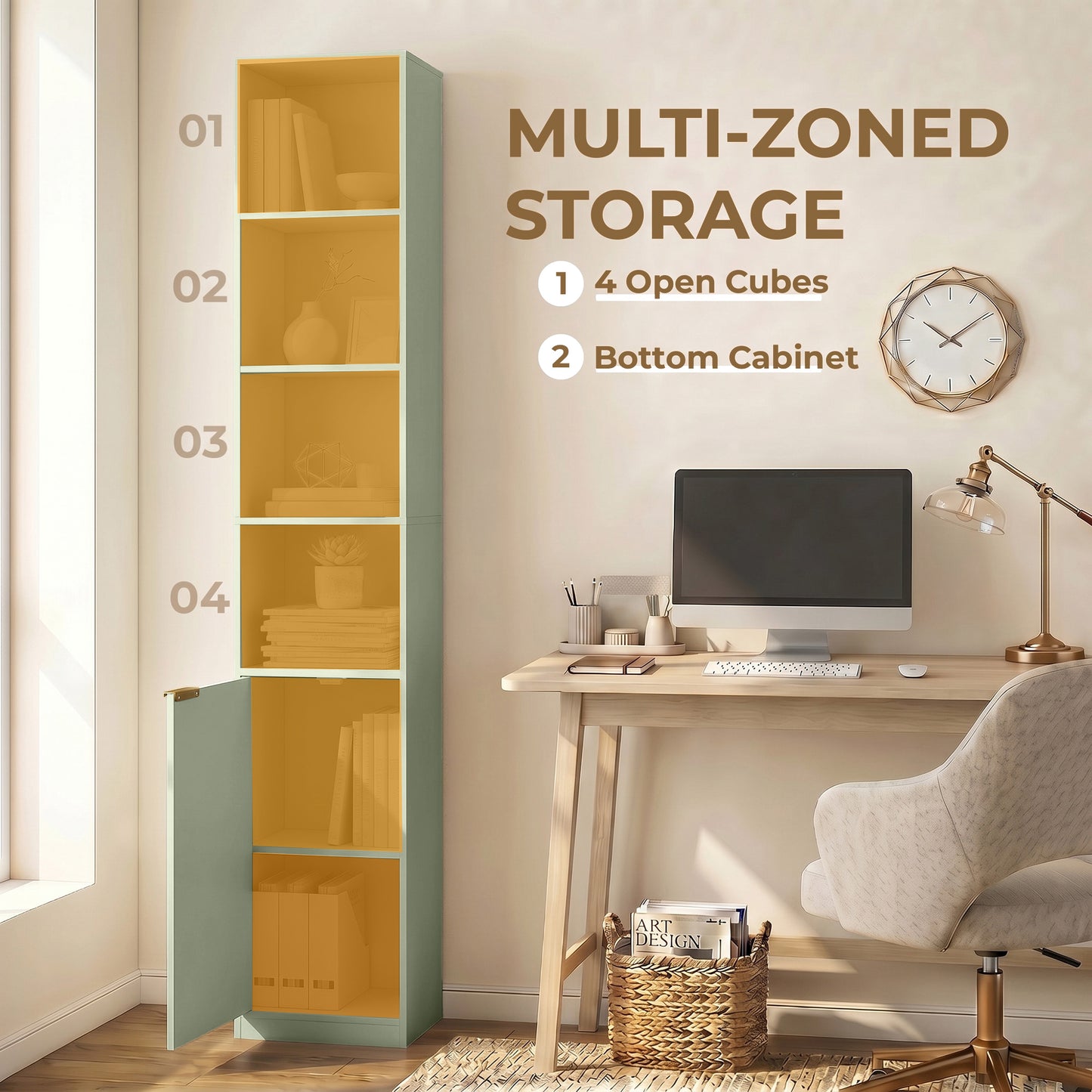 Bookcase Adjustable Shelf 6-Tier Light Green
