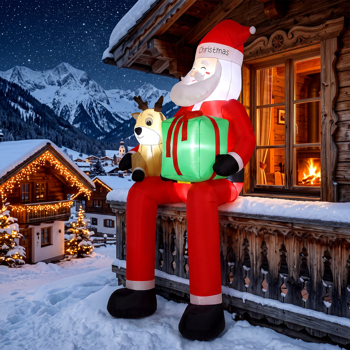 9.3ft Giant Christmas Inflatable Hanging Santa Claus w/ Reindeer