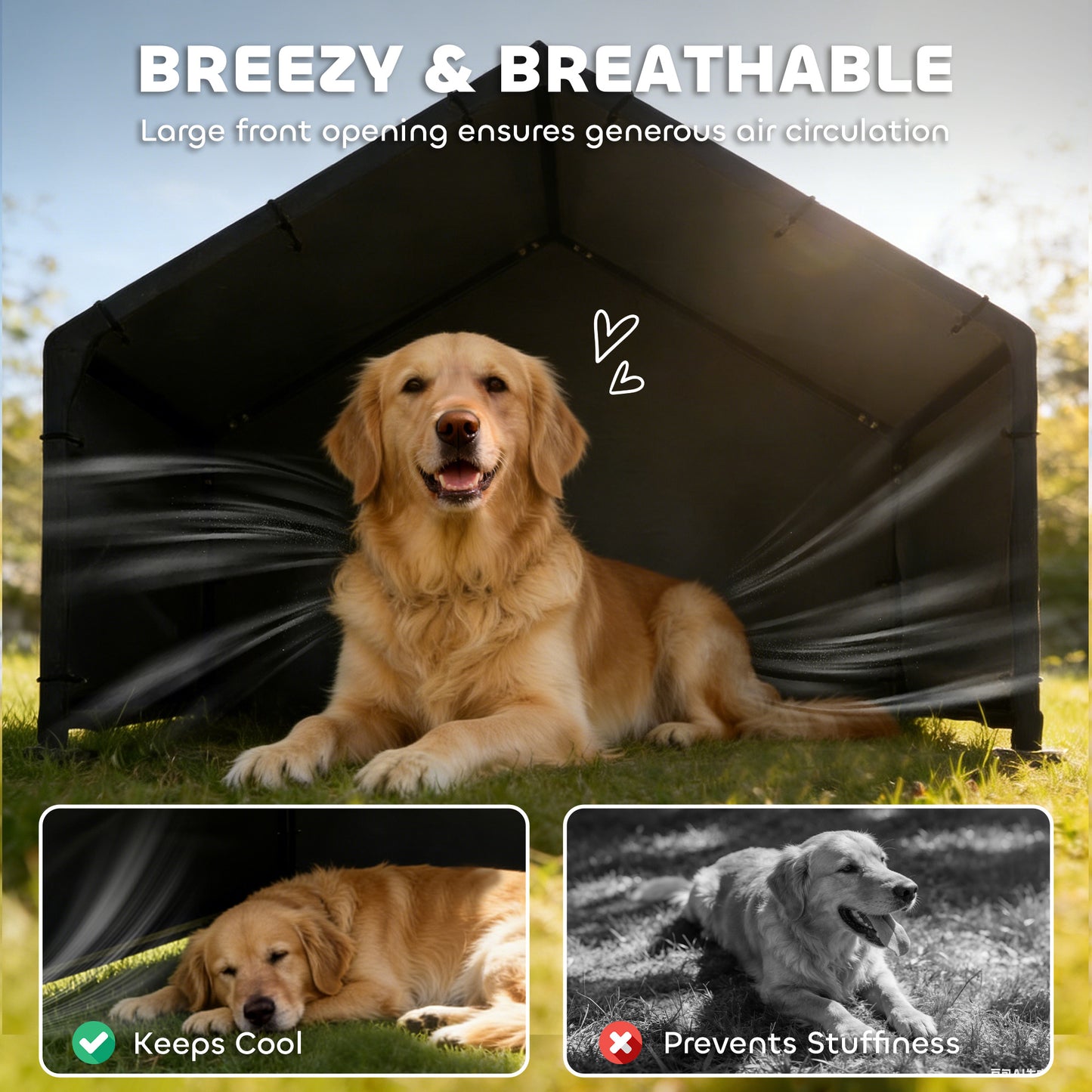 Dog Shade Shelter, Outdoor Dog House with Waterproof & UV-Resistant Canopy, Pet Tent for Small Medium Large Breeds, Pet House for Small Animals with Ground Nails, 125 x 110 x 93 cm
