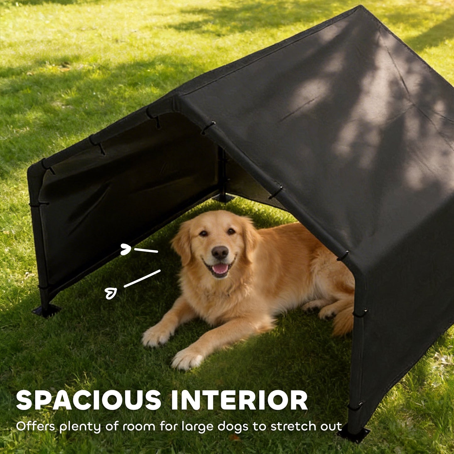 Dog Shade Shelter, Outdoor Dog House with Waterproof & UV-Resistant Canopy, Pet Tent for Small Medium Large Breeds, Pet House for Small Animals with Ground Nails, 125 x 110 x 93 cm